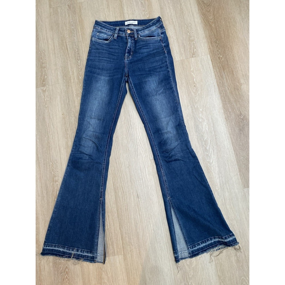 Flying Monkey Side Slit Frayed Hem Flare Leg Jeans Bell Bottoms Size 25 Y2K Boho